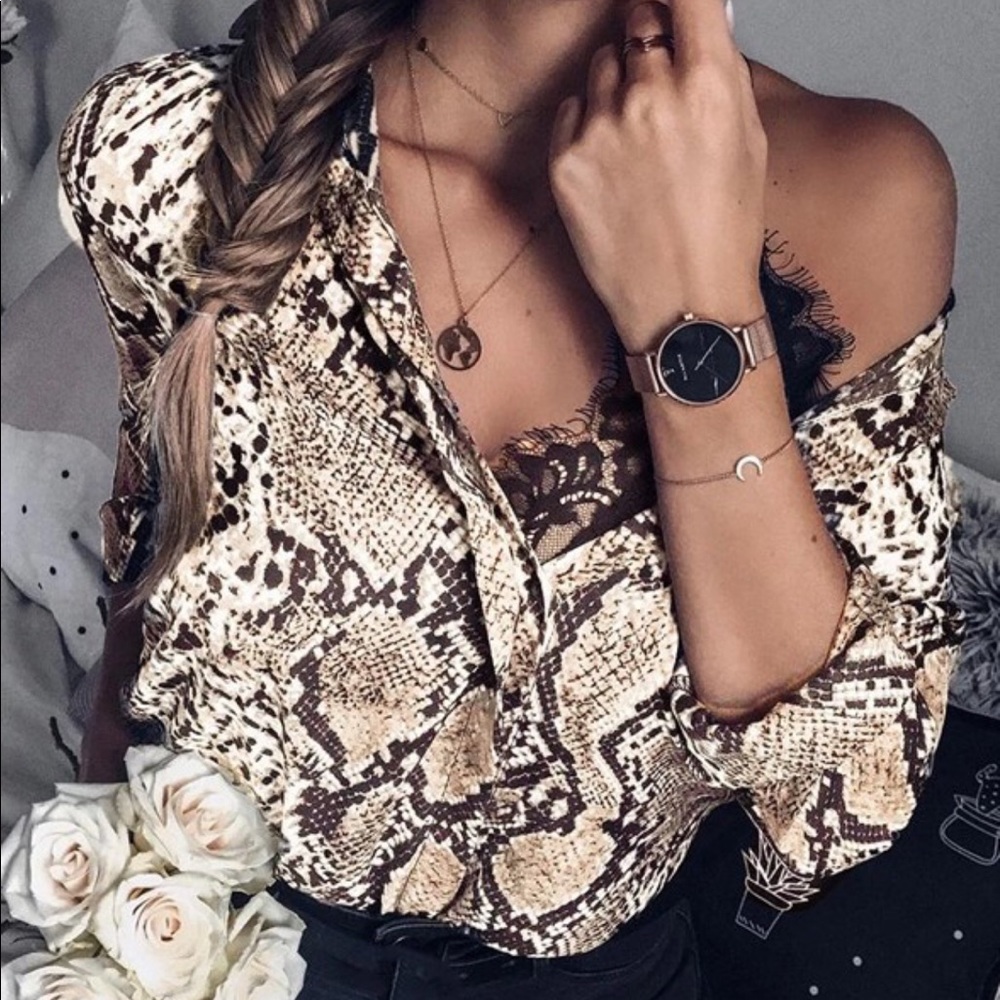 SNAKESKIN BUTTON DOWN TOP - Picture 1 of 5
